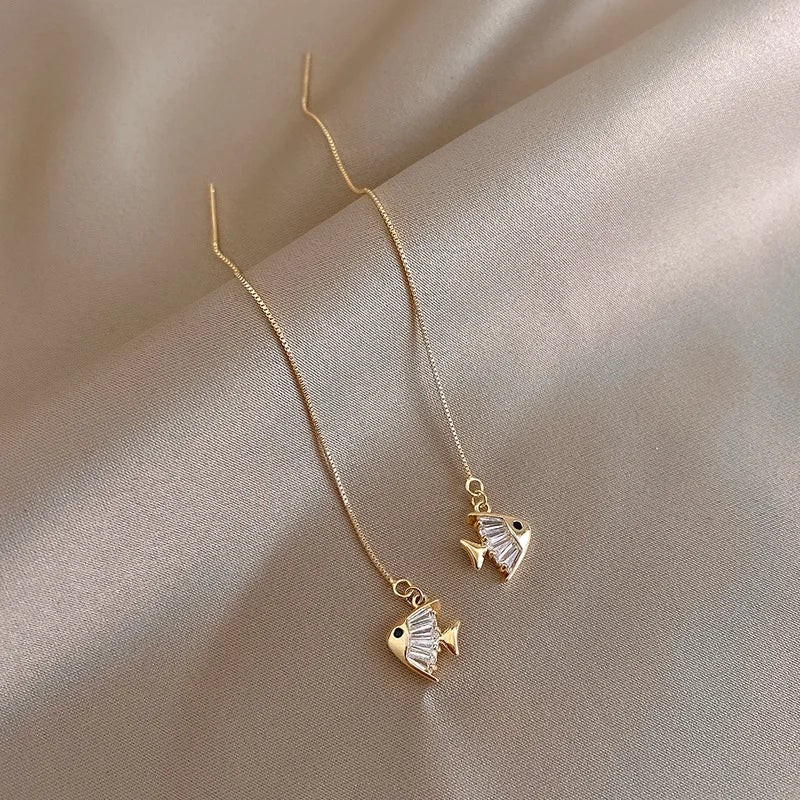 Simple Geometric Square Drop Earring For Women Korean Fashion Gold-color Line Long Tassel Dangle Earrings Party Jewelry Gift
