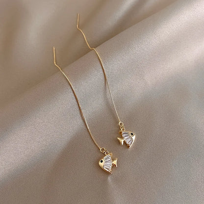 Simple Geometric Square Drop Earring For Women Korean Fashion Gold-color Line Long Tassel Dangle Earrings Party Jewelry Gift