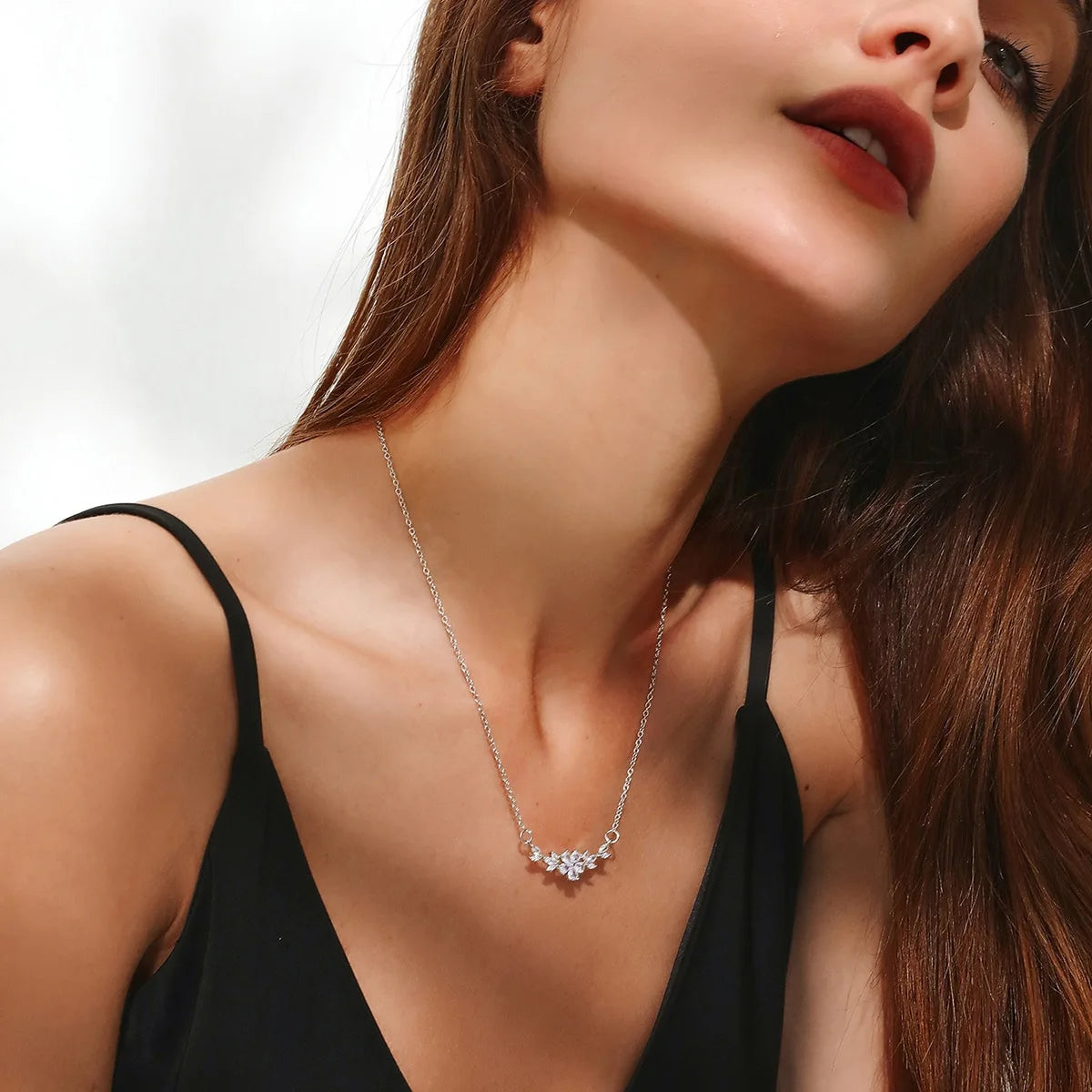 ZAKOL Fashion Cubic Zirconia Flower Pendant Necklace for Women Gold Color Charm Choker Bridal Wedding Party Jewelry