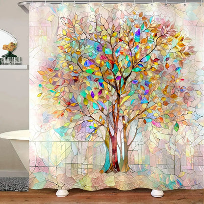 Colorful tree flower shower curtain fabric bathroom decoration with 12 hooks 180x 180cm bathtub shower curtain