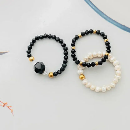Freshwater Pearl Wedding Rings For Women Handmade Obsidian Opal Jewelry Stainless Steel Natural Stone Statement Ring