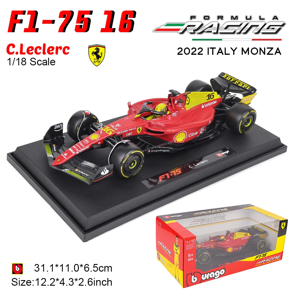 Bburago 1:18 New 2023 SF23 F1 Racing #16 Charles Leclerc #55 Carlos Sainz Static Car Model Vehicles Formula 1 Alloy Toy Vehicle