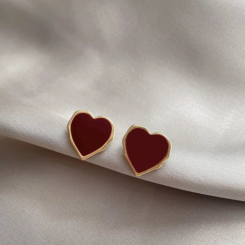 Big Peach Red Heart Stud Earrings for Women Korean Simple Fashion Enamel Cute Geometry Jewelry Accessories Gift