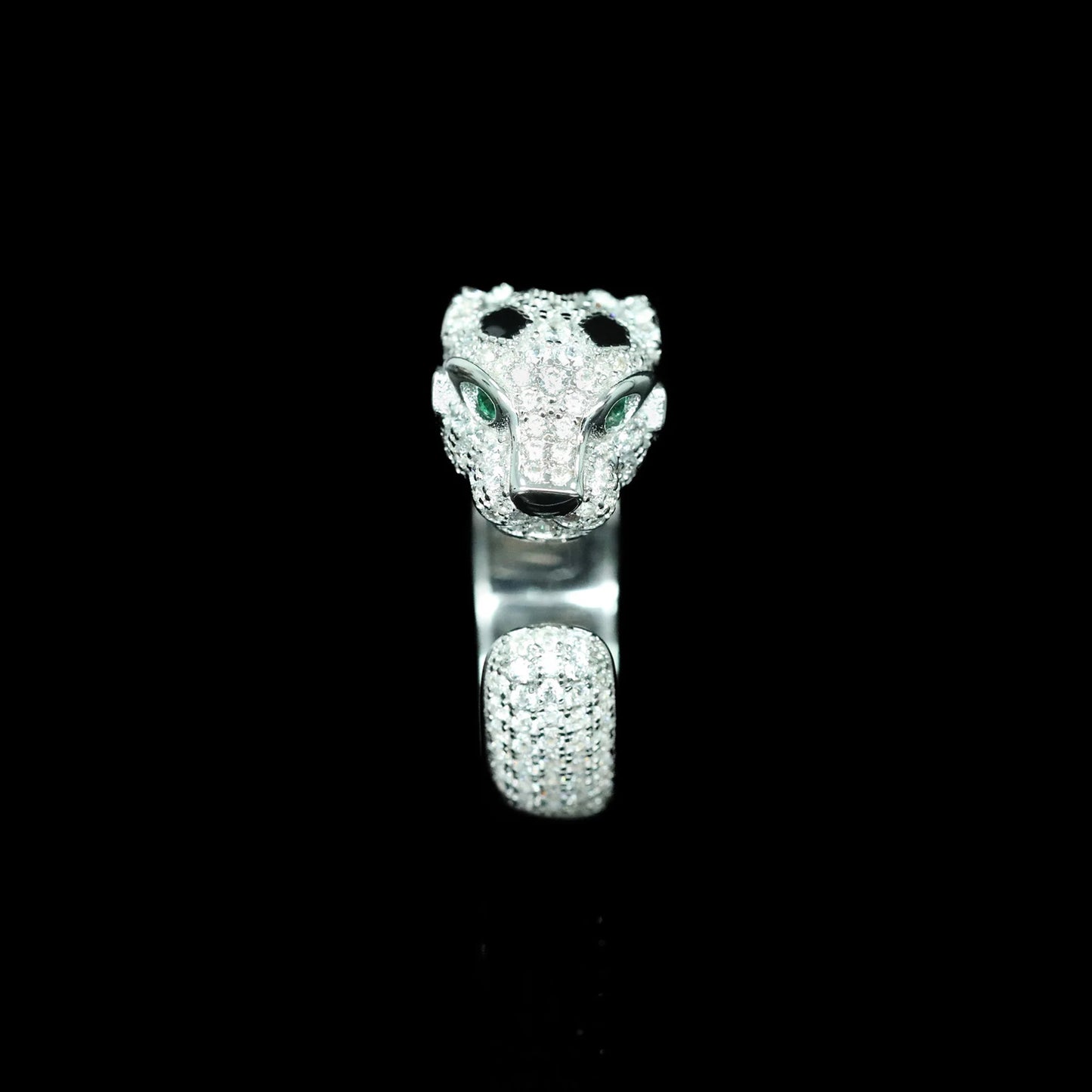 TLS 925 Sterling Silver Rhodium Plated High Carbon Diamond Cheetah Emerald Trendy Cool Ring for Gift