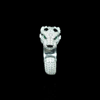 TLS 925 Sterling Silver Rhodium Plated High Carbon Diamond Cheetah Emerald Trendy Cool Ring for Gift