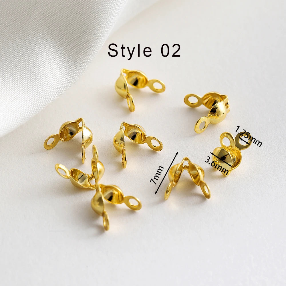 100Pcs/Lot Real Gold Plated Connector Clip Clasp Fitting Ball Chain Calotte End Crimp Bead Component for DIY Jewelry Making