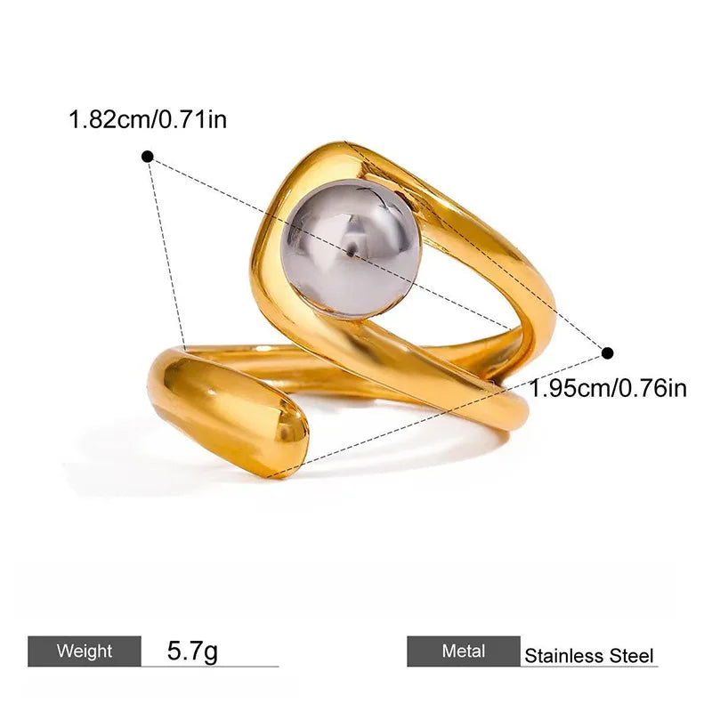 1PC fashion hollow irregular stainless steel ring, embellished with steel beads, stackable ring, suitable for daily casual wear