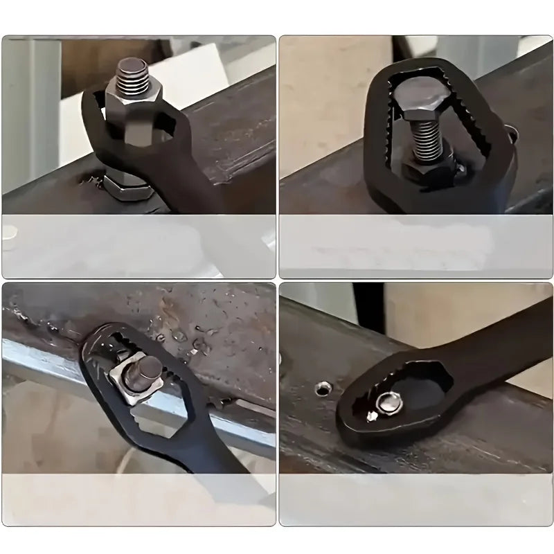 1pc Multi functional black 150mm long T-shaped wrench, adjustable self tightening double head wrench, portable manual tool for a