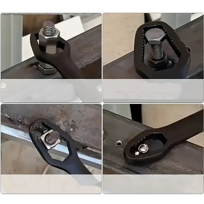 1pc Multi functional black 150mm long T-shaped wrench, adjustable self tightening double head wrench, portable manual tool for a