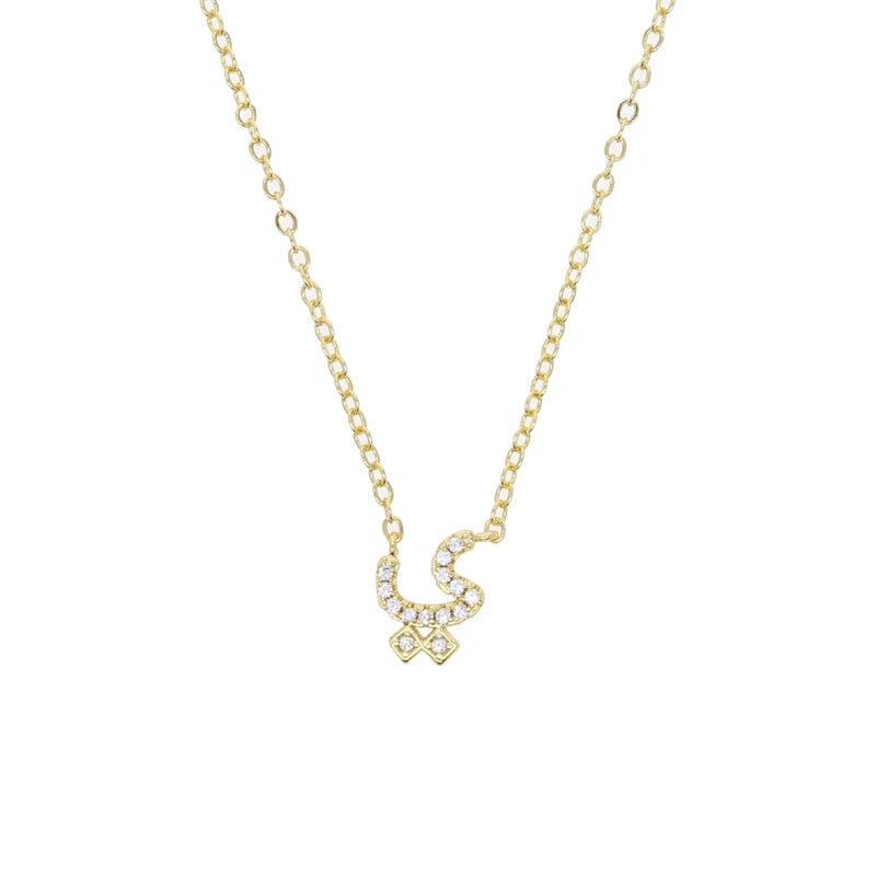 Total 31 Different Shape Arabic Letter Pendant Necklaces for Women Paved Green White Cz and Turquoise Gold Color Fashion Jewelry