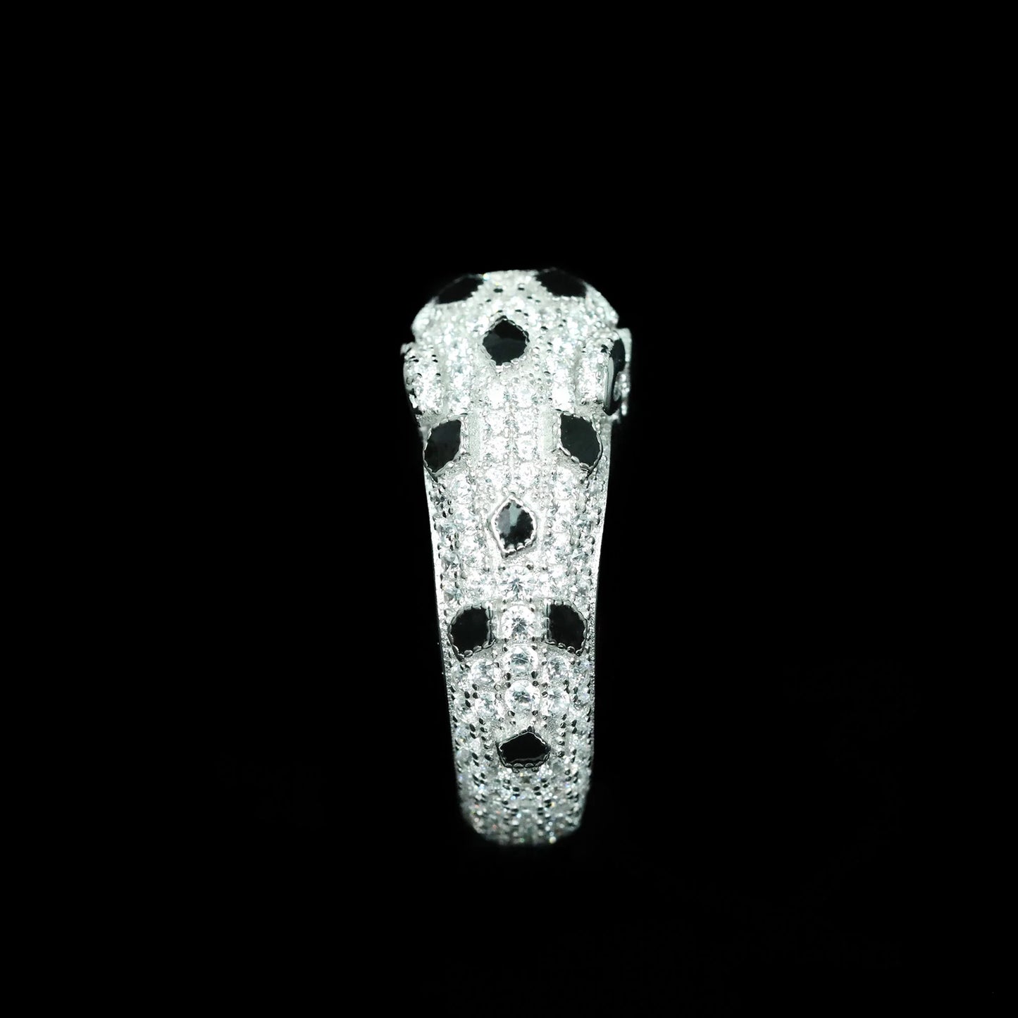 TLS 925 Sterling Silver Rhodium Plated High Carbon Diamond Cheetah Emerald Trendy Cool Ring for Gift