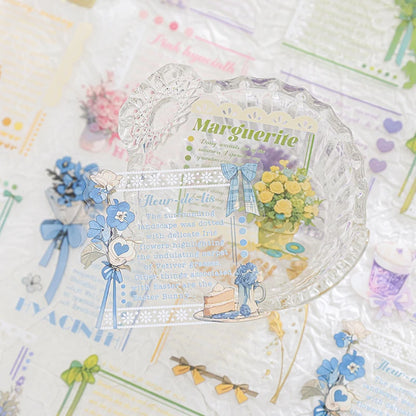 20 pcs/pack INS English Text Flowers Material Collage PET Sticker Creative DIY Collage Decor Junk Journal Aesthetics Stationery