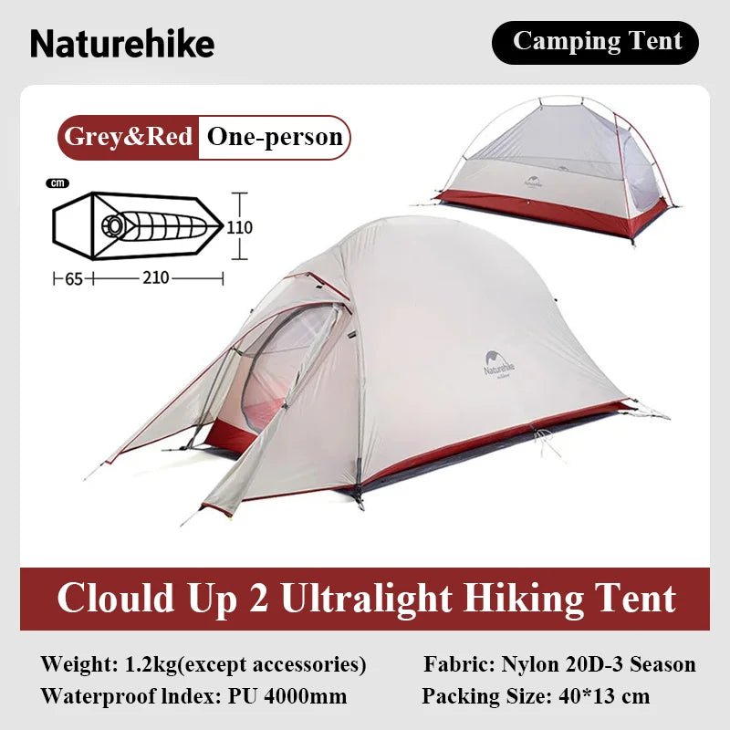 Naturehike Cloud Up Ultralight Hiking Tent 20D Fabric Tent Single Tandem Outdoor Waterproof Hiking Tent