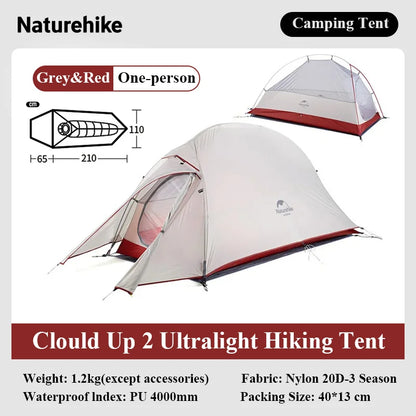 Naturehike Cloud Up Ultralight Hiking Tent 20D Fabric Tent Single Tandem Outdoor Waterproof Hiking Tent