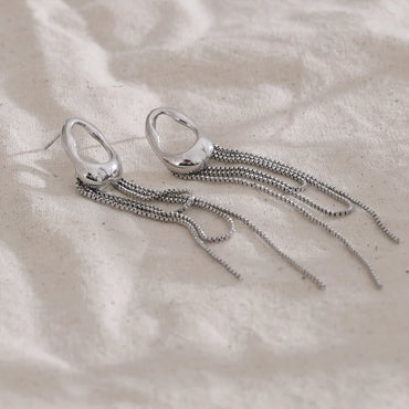 NiNice Temperament Stainless Steel Metal Tassel Chain Long Hanging Drop Earrings Girl's Daily Wear Trending Jewelry Recommend