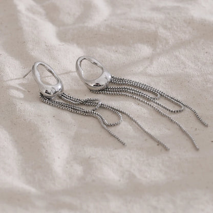 NiNice Temperament Stainless Steel Metal Tassel Chain Long Hanging Drop Earrings Girl's Daily Wear Trending Jewelry Recommend