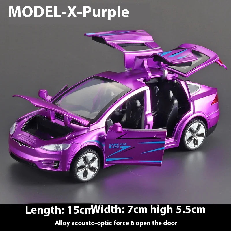 1:32 Model 3 Model X Alloy Diecast Metal Model Car Sound & Light Mini GT Miniature Collections Decorative Ornaments Gifts Friend