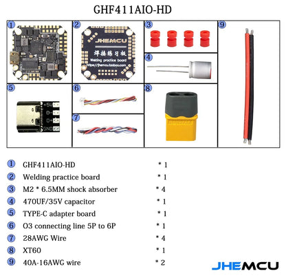 JHEMCU GHF411AIO-HD OSD Flight Controller BLheli_S 40A 3-6S 4in1 Brushless ESC for Toothpick RC FPV Racing Drone