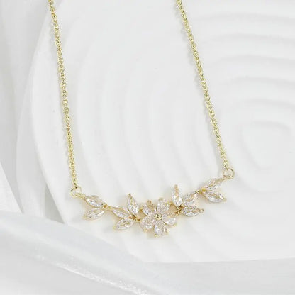 ZAKOL Fashion Cubic Zirconia Flower Pendant Necklace for Women Gold Color Charm Choker Bridal Wedding Party Jewelry