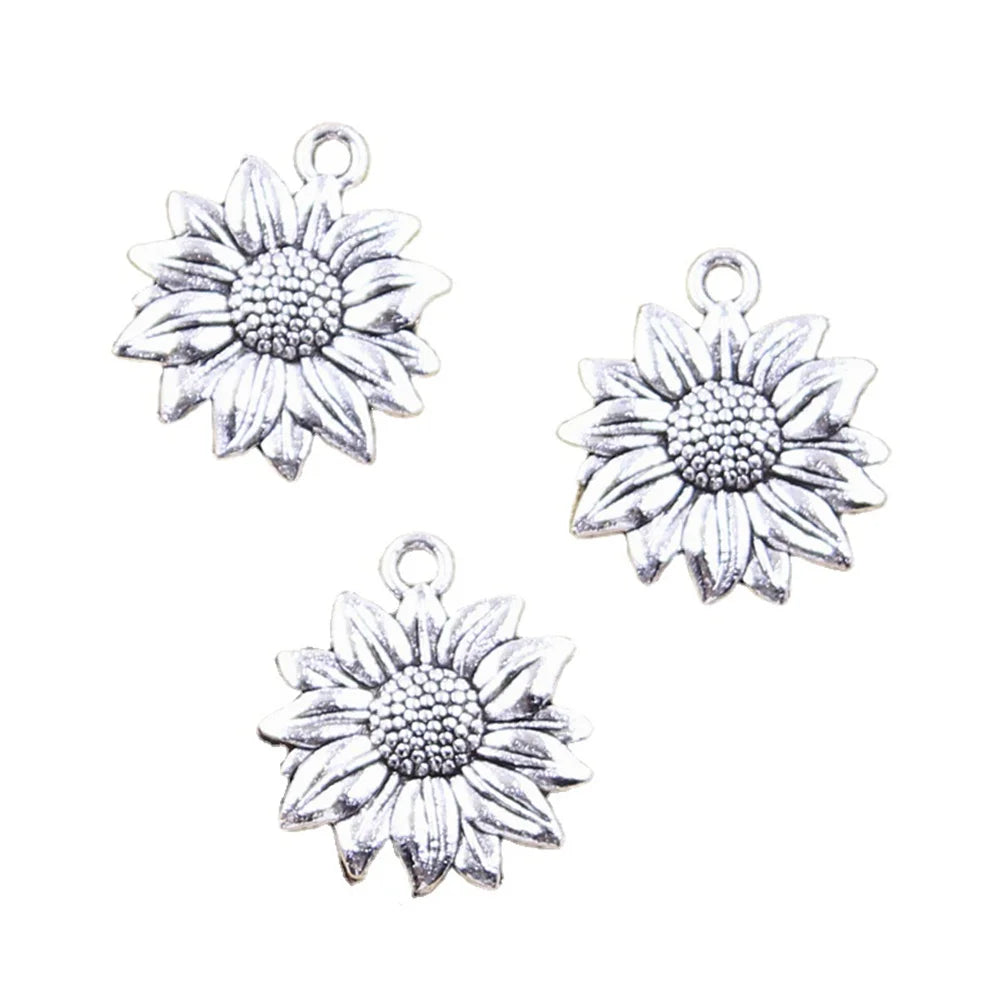 12pcs Charms Sunflower Flower 21x19mm Antique Silver Color Pendants Making DIY Handmade Tibetan Finding Jewelry