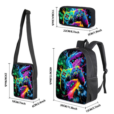 Hot GamePad 3Pcs/Set Backpack With Messenger Bags ,Pencil Bag,School Bag For Boy/Girls Best Gift 3D Cartoon Student School Bags