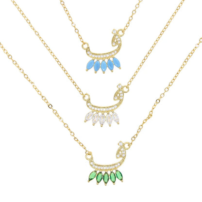 Total 31 Different Shape Arabic Letter Pendant Necklaces for Women Paved Green White Cz and Turquoise Gold Color Fashion Jewelry