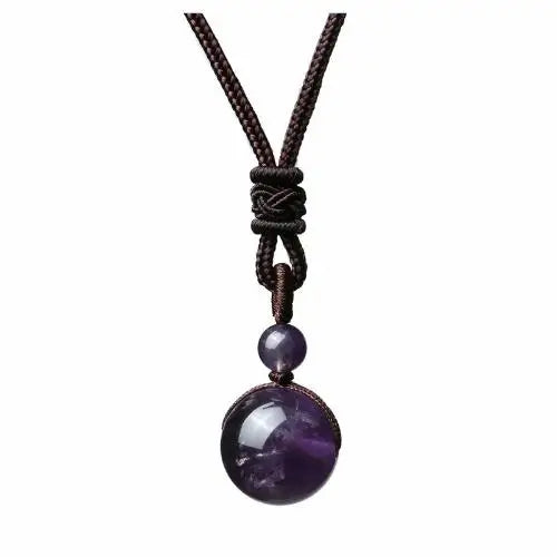 16 Mm Black Obsidian Tiger Eyes Amethyst Stone with Adjustable Braided Rope Cords Natural Crystal Pendant Women Men Necklaces