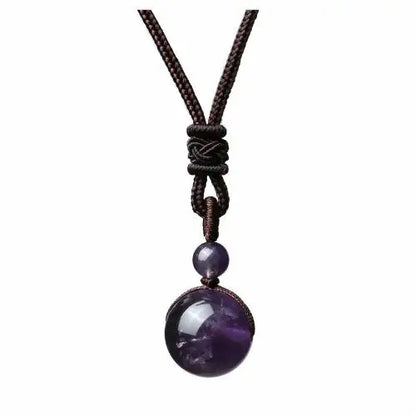 16 Mm Black Obsidian Tiger Eyes Amethyst Stone with Adjustable Braided Rope Cords Natural Crystal Pendant Women Men Necklaces