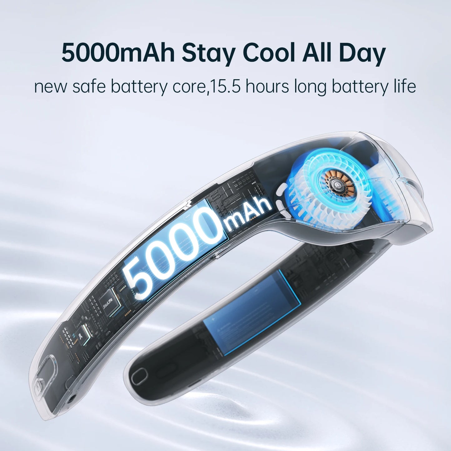 JISULIFE Portable Neck Fan，100 Speed Wind，5000mah Battery，17 Hour Work Time，Mini Electric Neck Fan Usb Rechargeable Neckband Fan