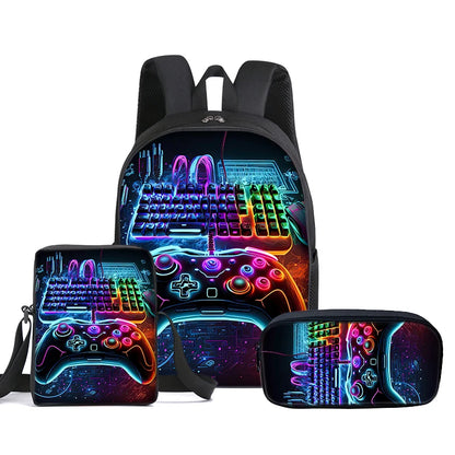 Hot GamePad 3Pcs/Set Backpack With Messenger Bags ,Pencil Bag,School Bag For Boy/Girls Best Gift 3D Cartoon Student School Bags