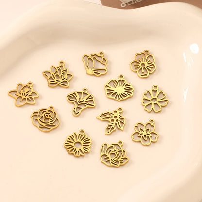 5Pcs Stainless Steel Birth Month Flower Charms Birthday Flower Dangles Plant Floral Pendant DIY Necklace Earrings Jewelry Making