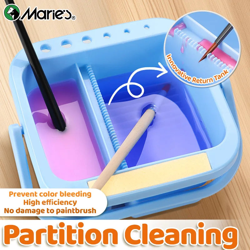 Marie's Blue Paint Brush Cleaner Washer,Multifunction Painting Brush Basin Holder and Organizer for Acrylic,Watercolor,Gouache