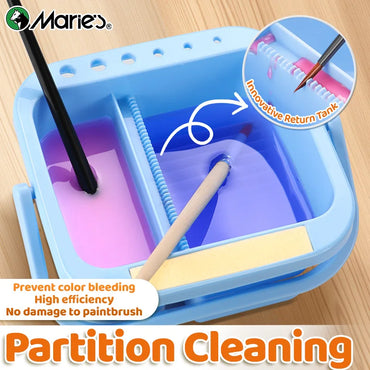Marie's Blue Paint Brush Cleaner Washer,Multifunction Painting Brush Basin Holder and Organizer for Acrylic,Watercolor,Gouache