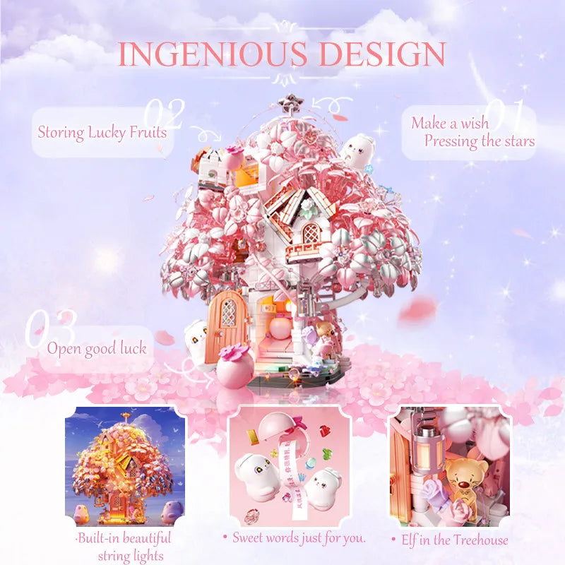 Fantasy Cherry Blossom Season Assemblage Building Blocks Kits Flower Castle Models Bricks Home Decorations Kids Toys Girls Gifts