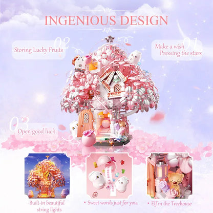 Fantasy Cherry Blossom Season Assemblage Building Blocks Kits Flower Castle Models Bricks Home Decorations Kids Toys Girls Gifts