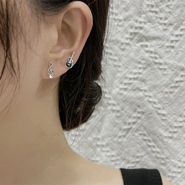 Fashion Simple Asymmetric Guitar Note Stud Earrings for Women Girls Creative Cute Ear Piercing Jewelry Music Lovers Gifts