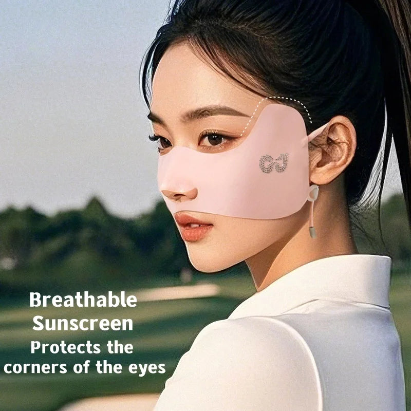Summer Ice Silk Sunscreen Mask Women Outdoor UV Shade Breathable Golf Mask Hanging Ear Outdoor UPF50+
