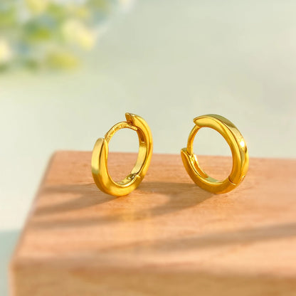 Real 925 Sterling Silver Simple Round Hoop Earrings for Women 18K Gold Plated Minimalist Huggies Ear Buckle Jewelry Accessories