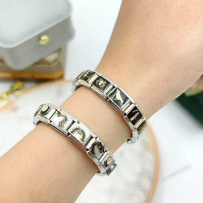 2025 Fashion Gothic Dark Dragon Elastic Italian Charm Links Fit 9mm Modular Bracelet Stainless Steel Elastic DIY Jewelry