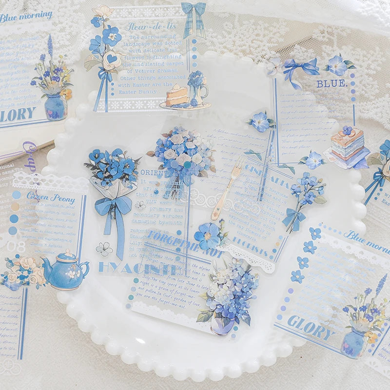 20 pcs/pack INS English Text Flowers Material Collage PET Sticker Creative DIY Collage Decor Junk Journal Aesthetics Stationery