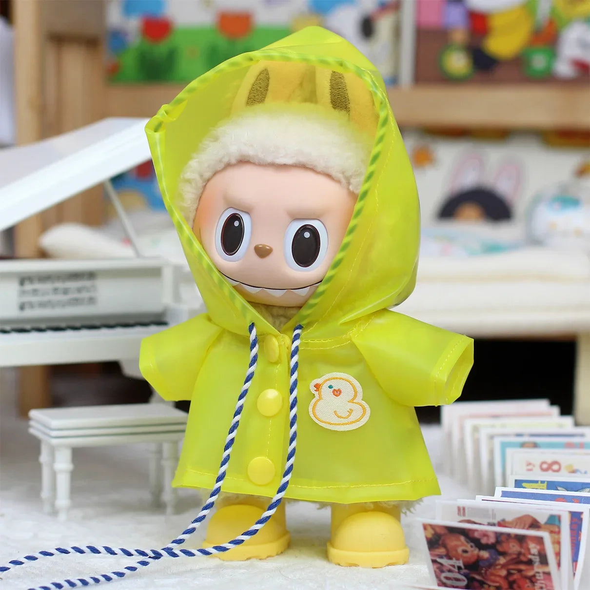 17cm Labubu Raincoat Doll Clothes Heartbeat Macaron Outfits Labubu Doll Clothing Accessories Game Toys