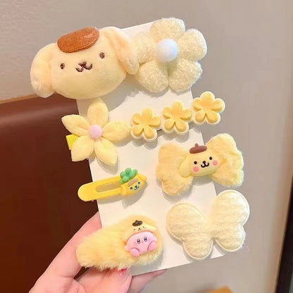 Sanrio Kuromi Plush Hairpin Cute Cartoon My Melody Cinnamoroll  Pom Pom Purin Young Girl Hair Accessories Holiday gifts