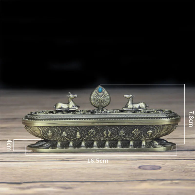 Antique Handmade Copper Tibet Incense Burner Incense Stick Holder Zen Buddhist Teahouse Home Office Decoration Crafts Ornaments