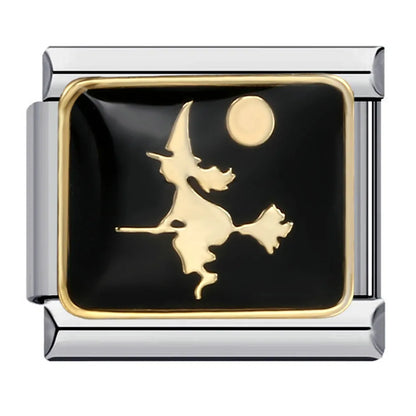 2025 Dark Style Halloween Black Owl Star Moon Bat Ghost Billiards Charm Italian Links Fit 9mm Bracelet DIY Jewelry for Couples