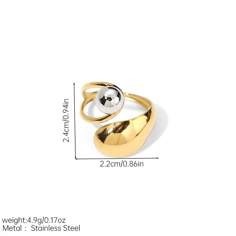 1PC fashion hollow irregular stainless steel ring, embellished with steel beads, stackable ring, suitable for daily casual wear