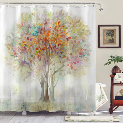 Colorful tree flower shower curtain fabric bathroom decoration with 12 hooks 180x 180cm bathtub shower curtain