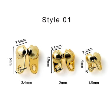 100Pcs/Lot Real Gold Plated Connector Clip Clasp Fitting Ball Chain Calotte End Crimp Bead Component for DIY Jewelry Making