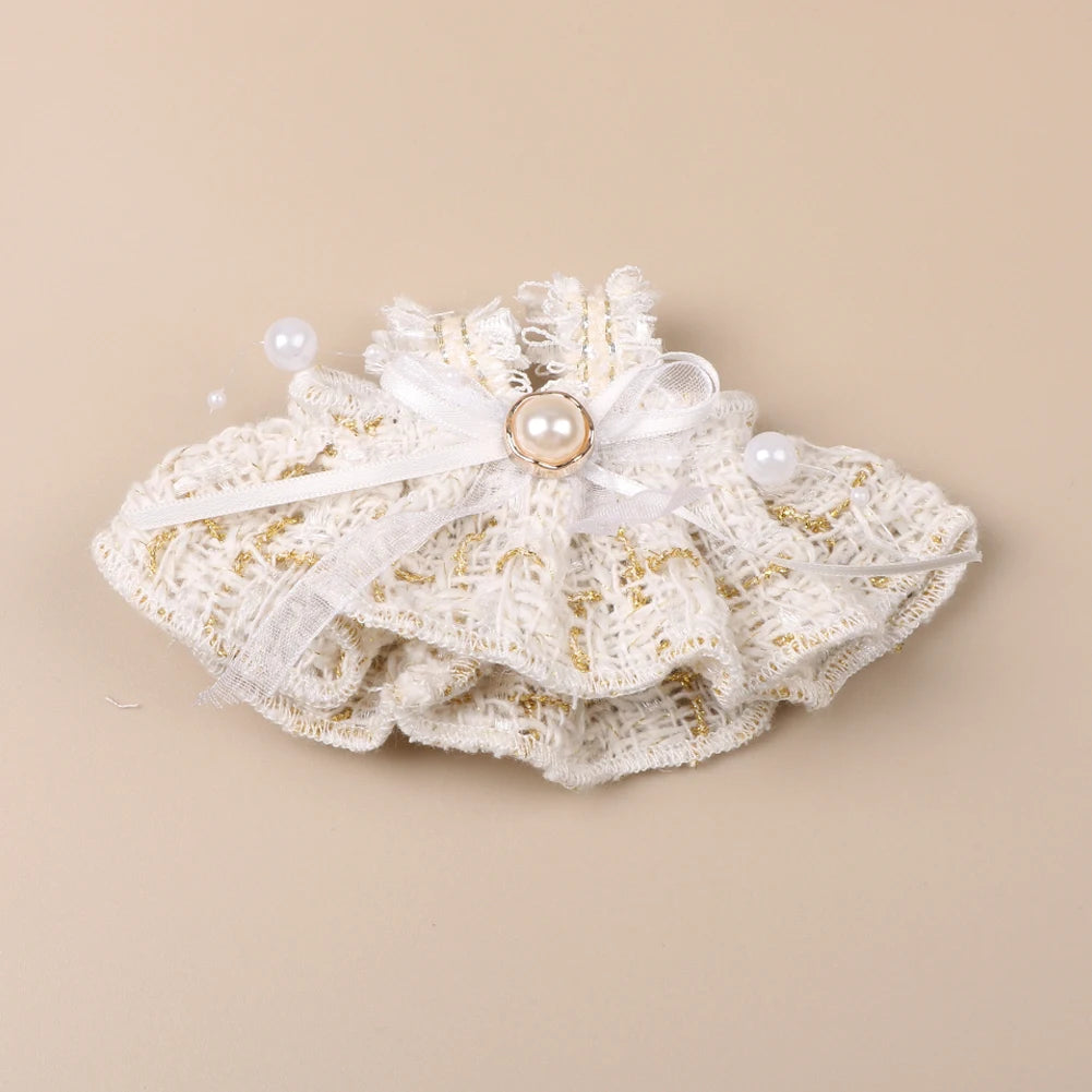 Mini Plush Doll'S Clothes Outfit Accessories For 17cm Korea Kpop Exo Labubu Idol Pearl Bow Lace Trimmed Skirt Clothing Gift