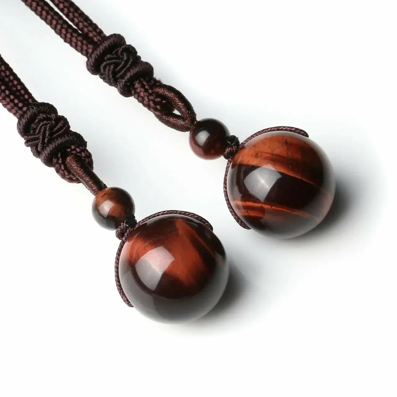 16 Mm Black Obsidian Tiger Eyes Amethyst Stone with Adjustable Braided Rope Cords Natural Crystal Pendant Women Men Necklaces