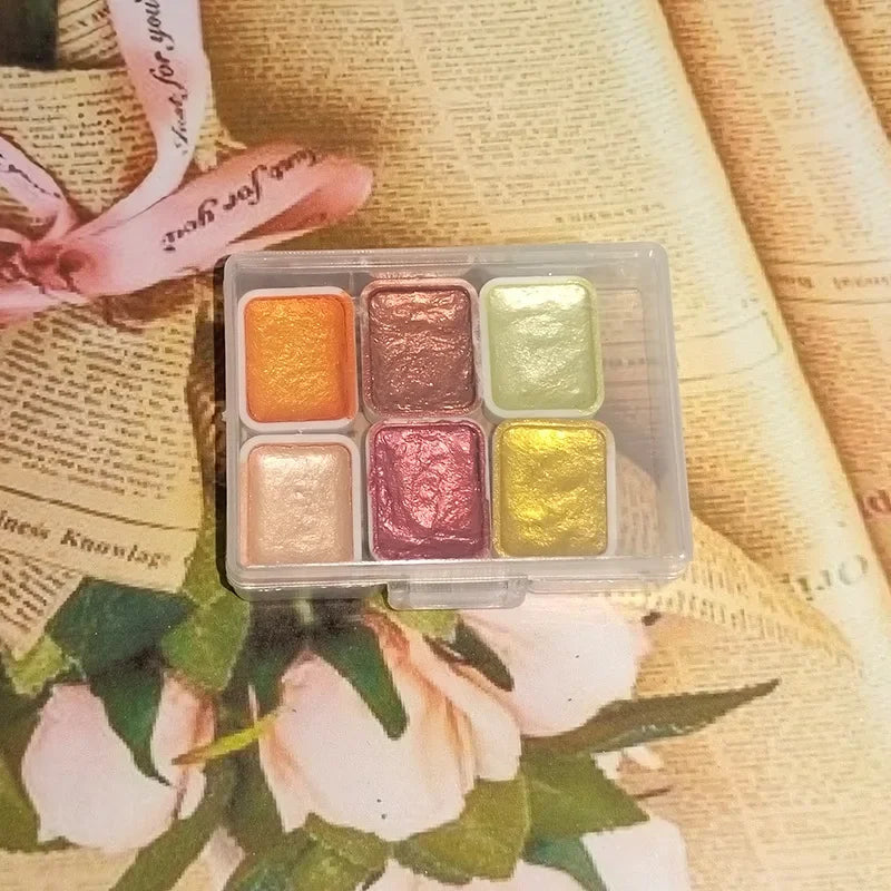 Pearlescent Metallic Solid Watercolor Paint Portable Hand-packaged Palette for Painting Nails Student School Art Supplies